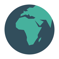 Simplified Earth globe with map of World focused on Africa. Vector illustration.
