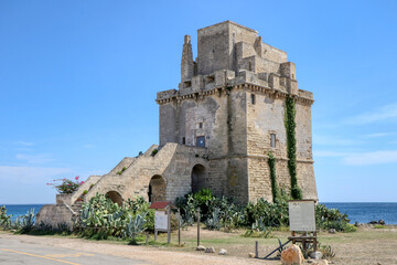 Torre Colimena, a seaside village in the municipality of Manduria, Puglia, Italy. Coastal defense tower of Emperor Charles V, king of Spain