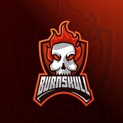skull head with fire hair mascot esport logo design
