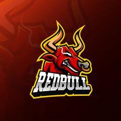 angry red bull head mascot esport logo design