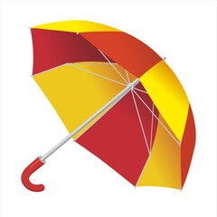 yellow and red umbrella-cane - a symbol of summer, holidays and protection from rain. Open umbrella design template for layout, branding, advertising, etc. Freedom, weather concept. Foreground