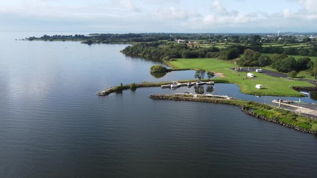Aerial footage of Battery Harbour Moortown Newport Trench Lough Neagh Northern Ireland
