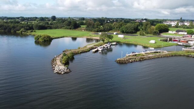 Aerial footage of Battery Harbour Moortown Newport 
 lough Neagh Northern Ireland