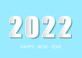 Happy New Year 2022 card in paper style for your seasonal holiday flyers, greeting cards and invitations, and Christmas themed greetings and banners. Vector illustration.