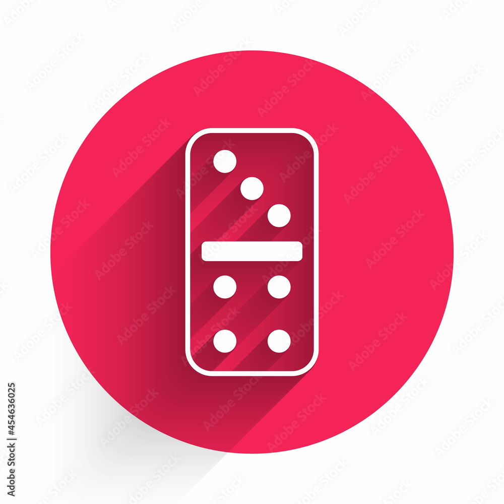 Poster white domino icon isolated with long shadow. red circle button. vector
