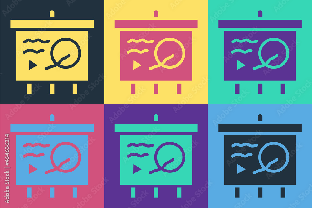 Poster pop art scenario on chalkboard icon isolated on color background. script reading concept for art pro