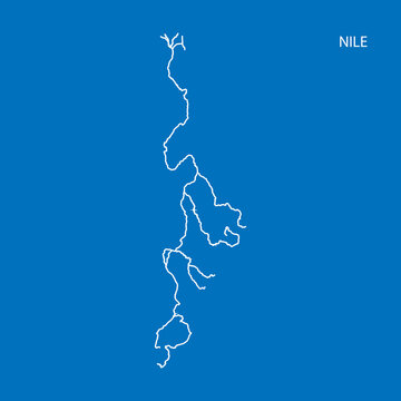 Map of Nile river drainage basin. Simple thin outline vector illustration.
