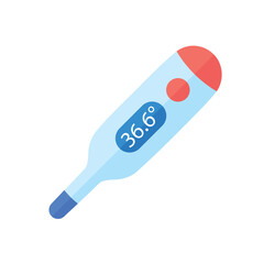 Medical digital thermometer isolated flat icon vector, flu fever diagnostics.