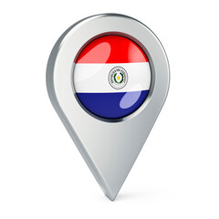 Map pointer with flag of Paraguay, 3D rendering
