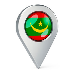 Map pointer with flag of Mauritania, 3D rendering