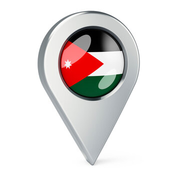 Map pointer with flag of Jordan, 3D rendering