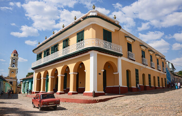 Colonial building, vintage car in the UNESCO World Heritage Trinidad, Cuba