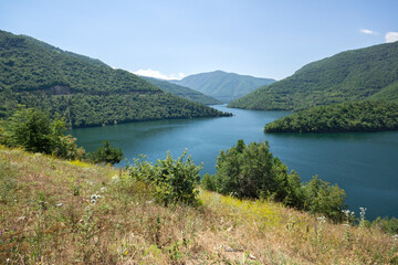 Naklejka na ściany i meble Landscape of Vacha (Antonivanovtsi) Reservoir, Bulgaria