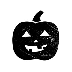 Vector image of lamp pumpkin in retro style. Halloween. Illustration. Hand drawing. Black on a white background. Scuff texture. Grunge