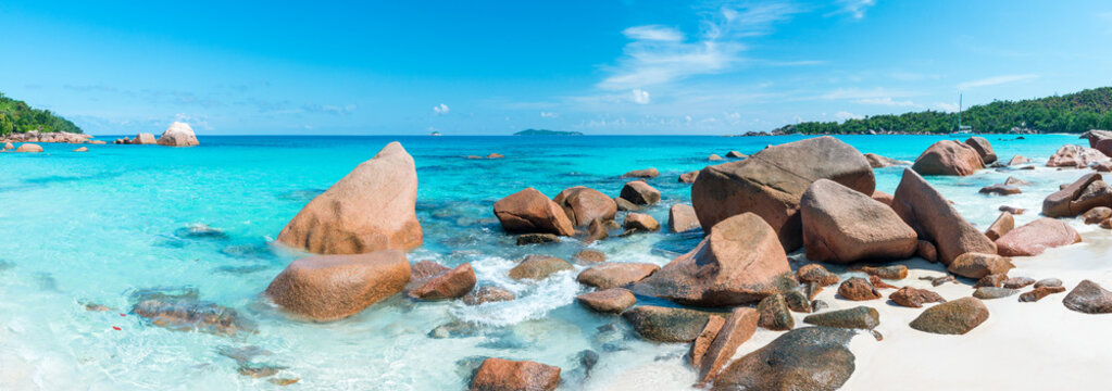 Anse Lazio beach panorama on Praslin, Seychelles