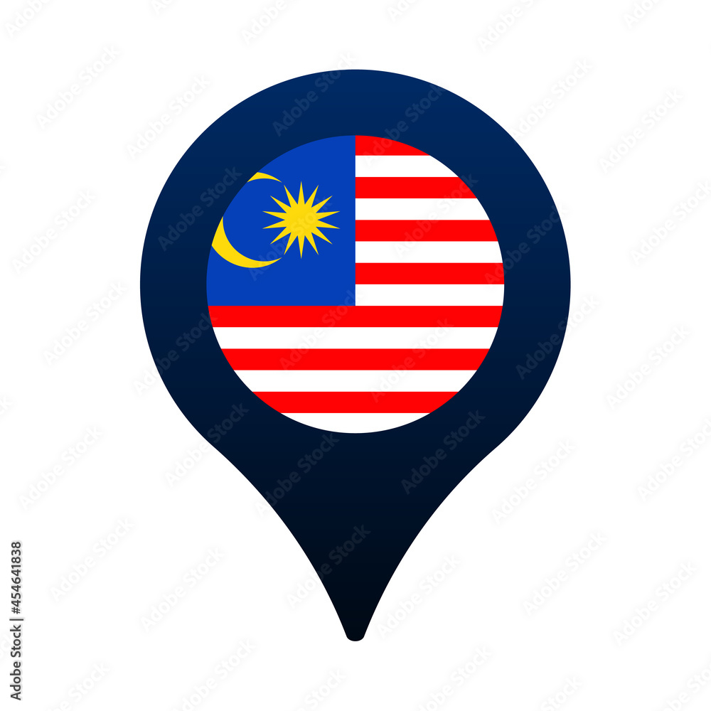 Poster malaysia flag and map pointer icon. national flag location icon vector design, gps locator pin. vect