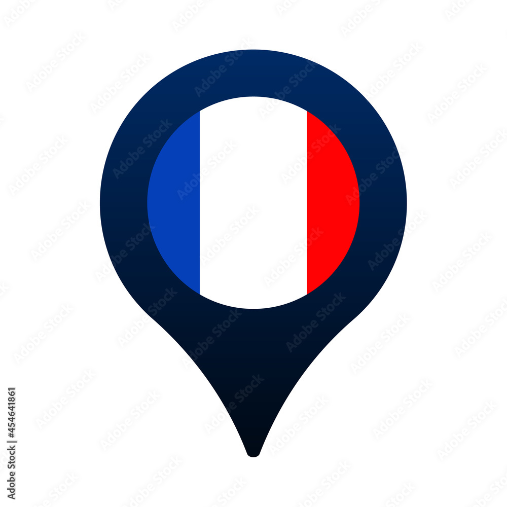 Poster france flag and map pointer icon. national flag location icon vector design, gps locator pin. vector