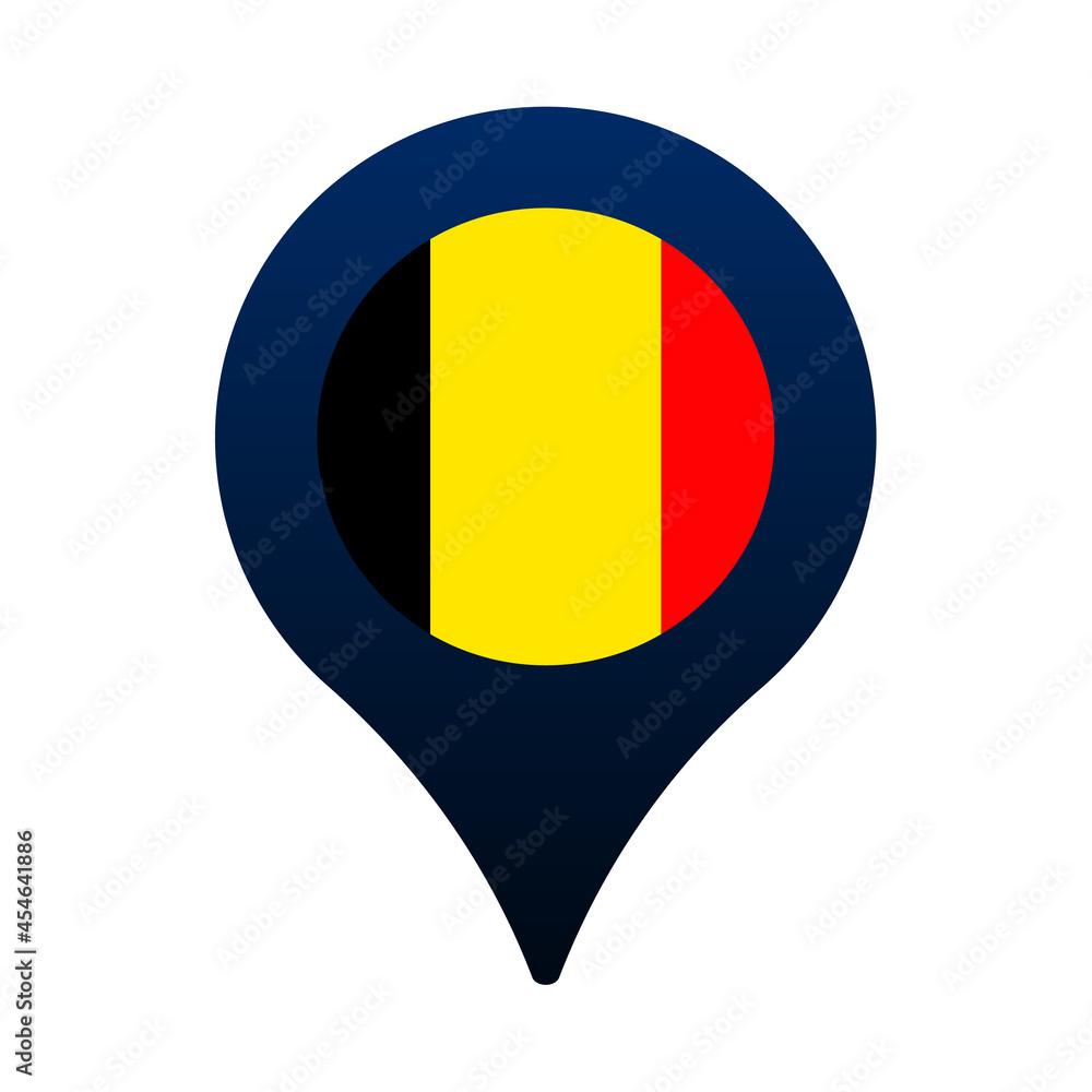 Poster belgium flag and map pointer icon. national flag location icon vector design, gps locator pin. vecto