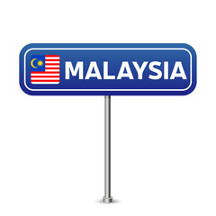 malaysia road sign. National flag with country name on blue road traffic signs board design vector illustration.