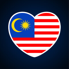 malaysia flag in a shape of heart. Icon flat heart symbol of love on the background national flag. Vector illustration.