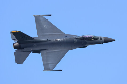 Aomori, Japan - September 07, 2014:United States Air Force Lockheed Martin F-16C Fighting Falcon multirole fighter aircraft.