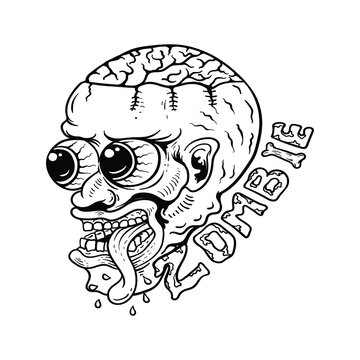 recommend clip art: Severed zombie head. Vector clip art. Halloween illustrationline art black and white