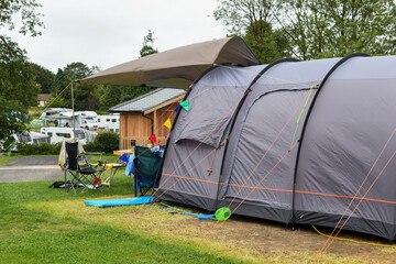 Camping tent on a campsite for a uk family holiday break