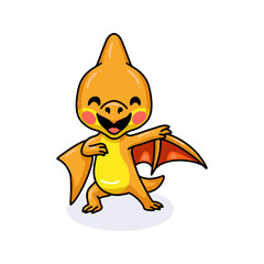 Cute little pterodactyl dinosaur cartoon dancing © frescostudio