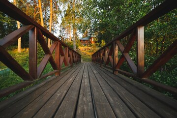Fototapeta na wymiar wooden pier passage to the forest