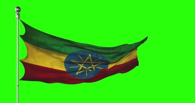 Ethiopia national flag waving on green screen. Chroma key animation. Ethiopian politics illustration