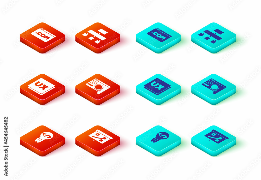 Poster set front end development, planning strategy concept, ui or ux design, site map and icon. vector