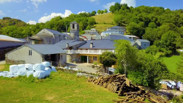 aerial images of a mountain town of medieval origin in the caurel mountains, lugo.camino de santiago
