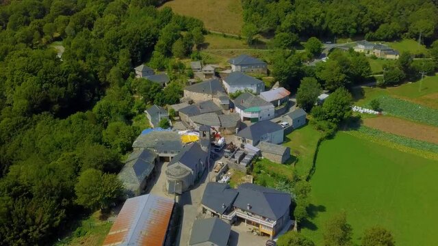 aerial images of a mountain town of medieval origin in the caurel mountains, lugo.camino de santiago