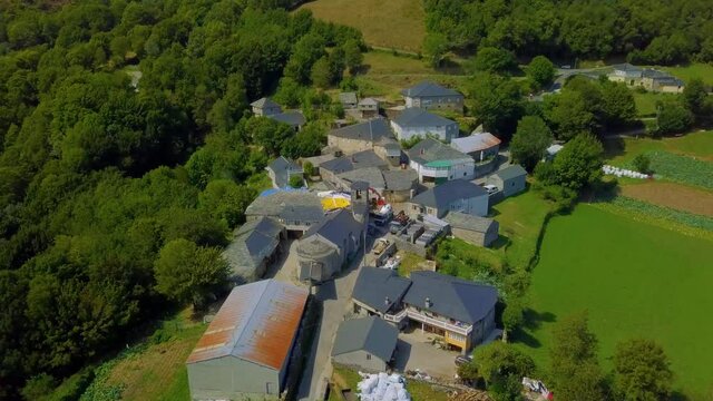 aerial images of a mountain town of medieval origin in the caurel mountains, lugo.camino de santiago