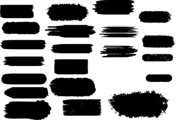 Brush strokes bundle. Vector paintbrush set. Round text boxes and grunge blotches. Splatters design elements. Dirty distress texture banners. Ink painted shapes.Vector black paint, ink brush stroke, b