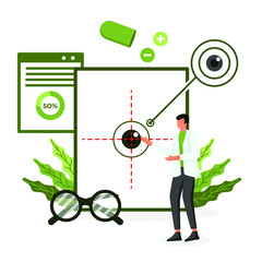 World sight day banner. A team of ophthalmologists checks the vision. Flat vector illustration.