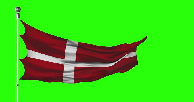 Denmark national flag waving on green screen. Chroma key animation. Danish politics illustration