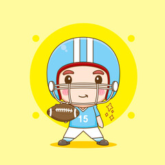 Cute American football player chibi character illustration