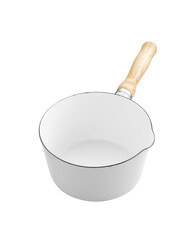 enamel soup pot on white background