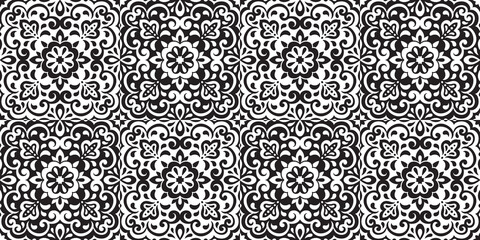 Azulejos ceramic tile design. Talavera tracery motif. Unique creative endless fill swatch. Portuguese, Spanish, Mexican, Brazilian folklore ornament. Ethnic style vector hand drawn seamless pattern.