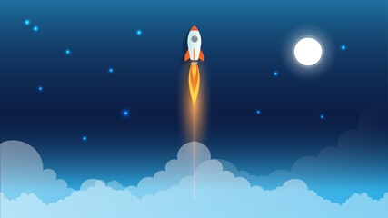 Business start up concept, startup business project, financial planning concept with rocket launch vector illustration, 