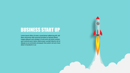 Business start up concept, startup business project, financial planning concept with rocket launch vector illustration, 