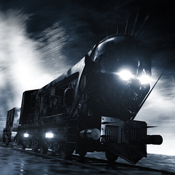 fantasy horror style train with dark environment and soft focus background