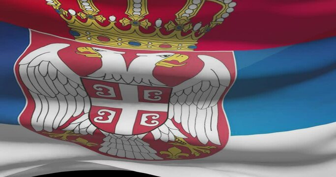 Serbia national flag footage. Serbian waving country flag on wind