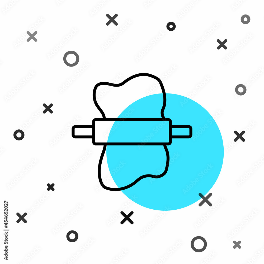 Poster black line rolling pin on dough icon isolated on white background. random dynamic shapes. vector