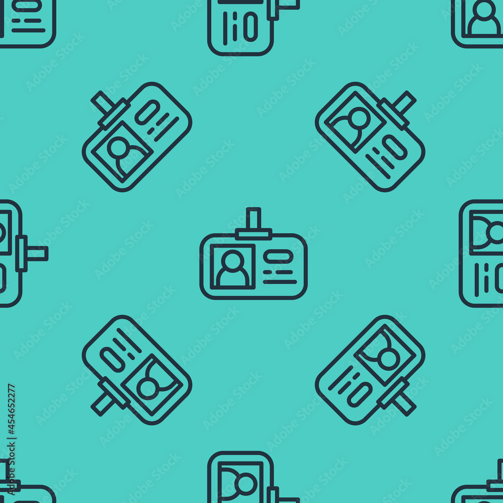 Poster black line identification badge icon isolated seamless pattern on green background. it can be used f