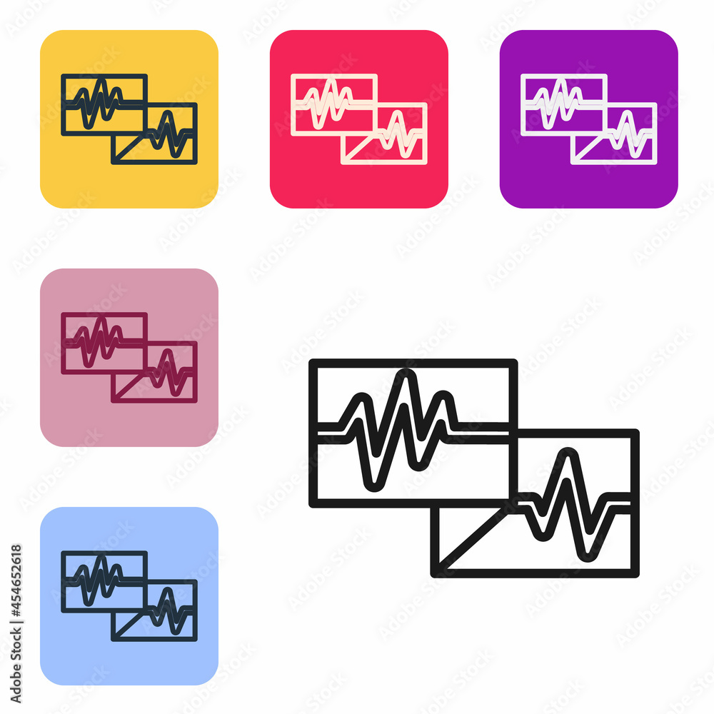 Poster black line computer monitor with cardiogram icon isolated on white background. monitoring icon. ecg 
