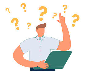 Decision making confusion and successful option choice tiny person concept. Doubt and struggle about strategy, path direction with symbolic question marks vector illustration. Search for right answer