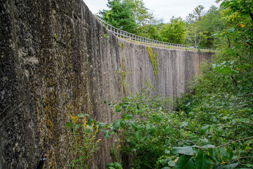 A historic stone arch dam, built in the 1800s before heavy construction machinery existed, stands 18 metres tall in a forest in rural Ontario, taming the mile-long series of rapids and falls.