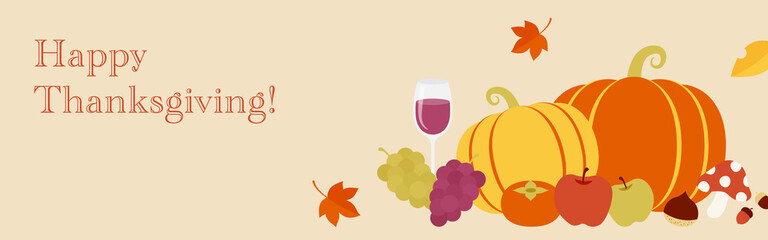 thanksgiving holiday vector background with  fruits, vegetables and autumn leaves for banners, cards, flyers, social media wallpapers, etc.